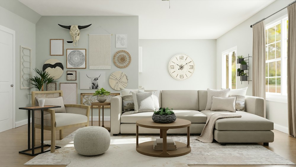 Intérieur lumineux et chaleureux, aux matières naturelles